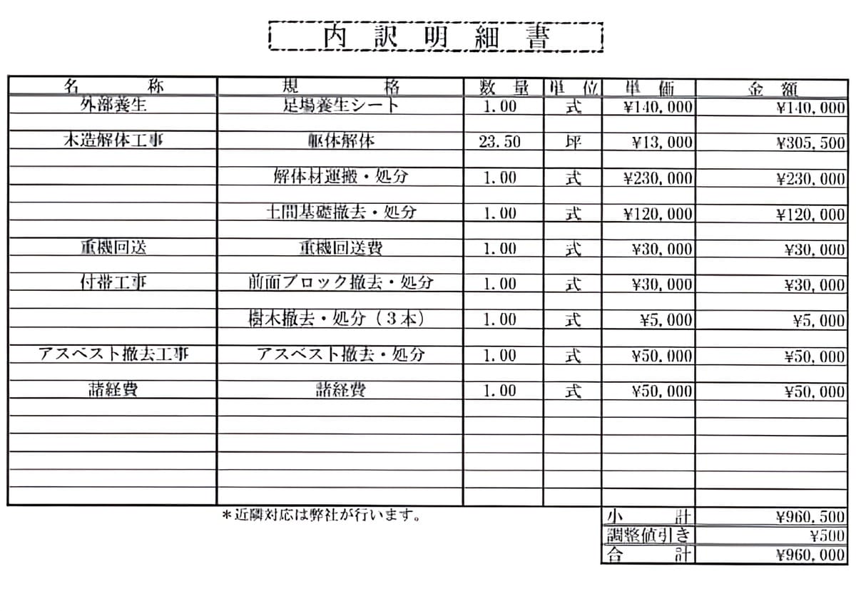 A社の見積書