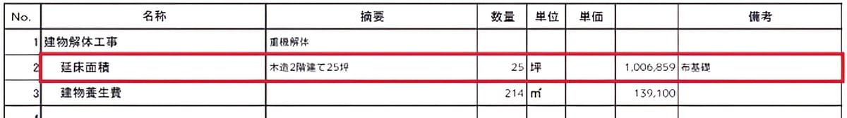 見積り項目「延床面積」