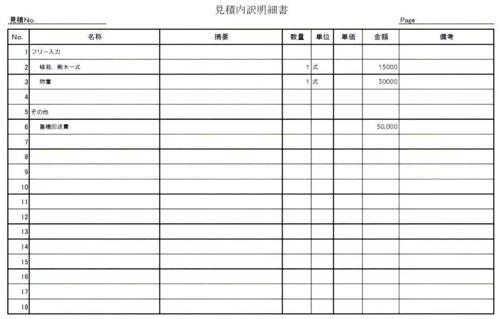 A社の見積書3ページ目