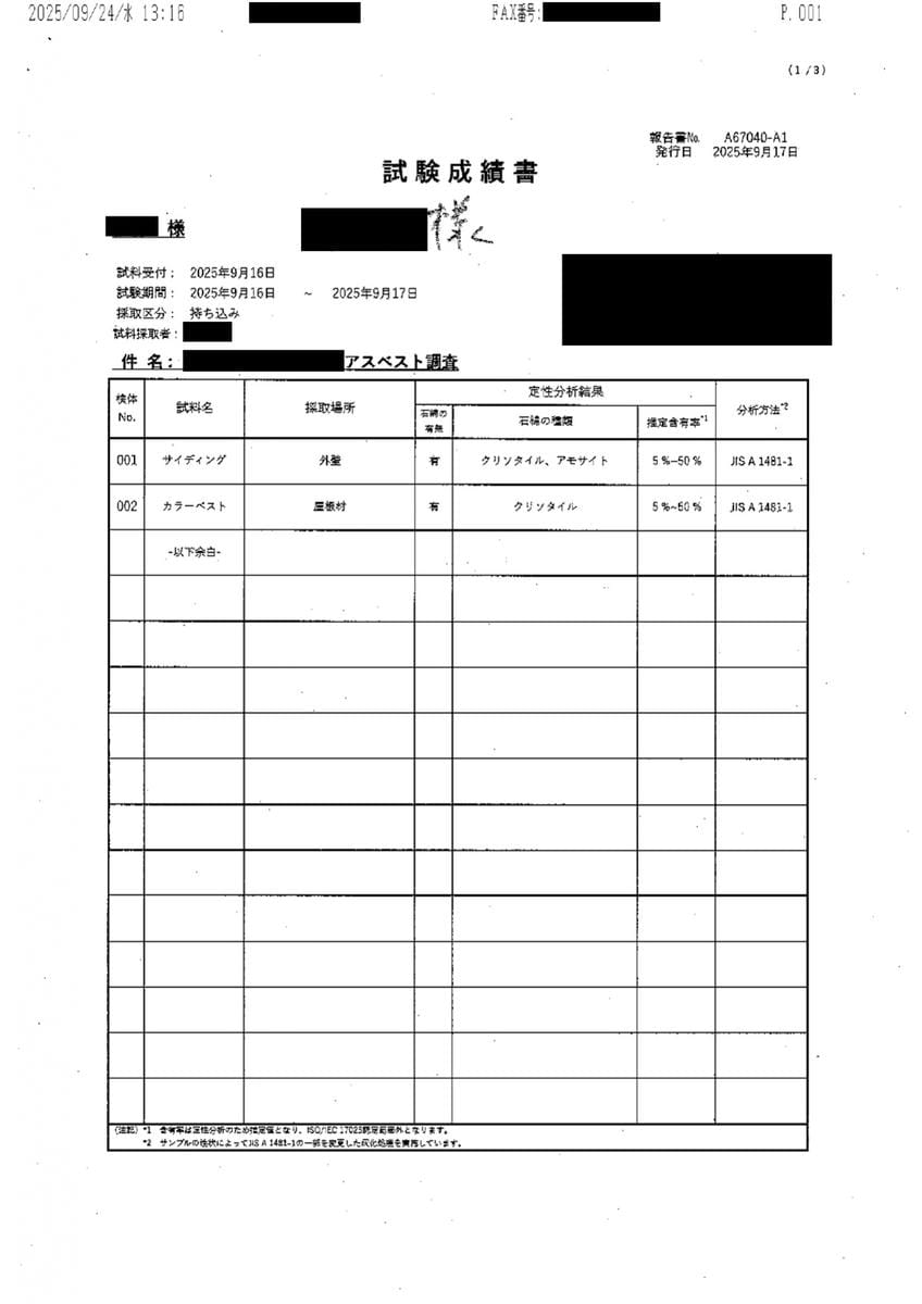 アスベスト調査の報告書