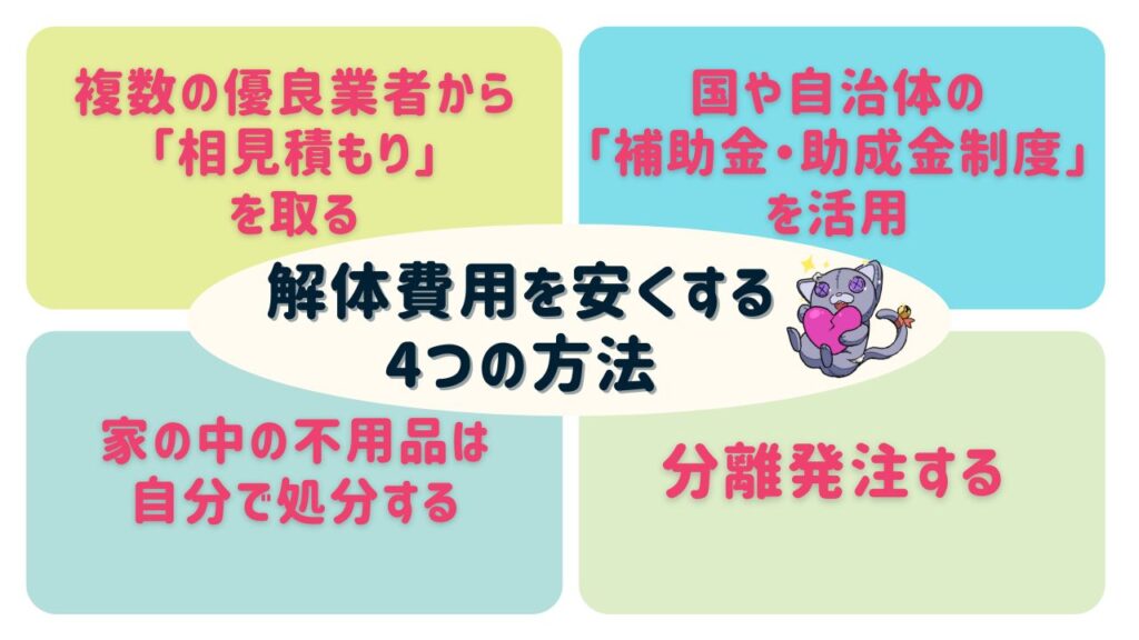 解体費用を安くする4つの方法一覧画像